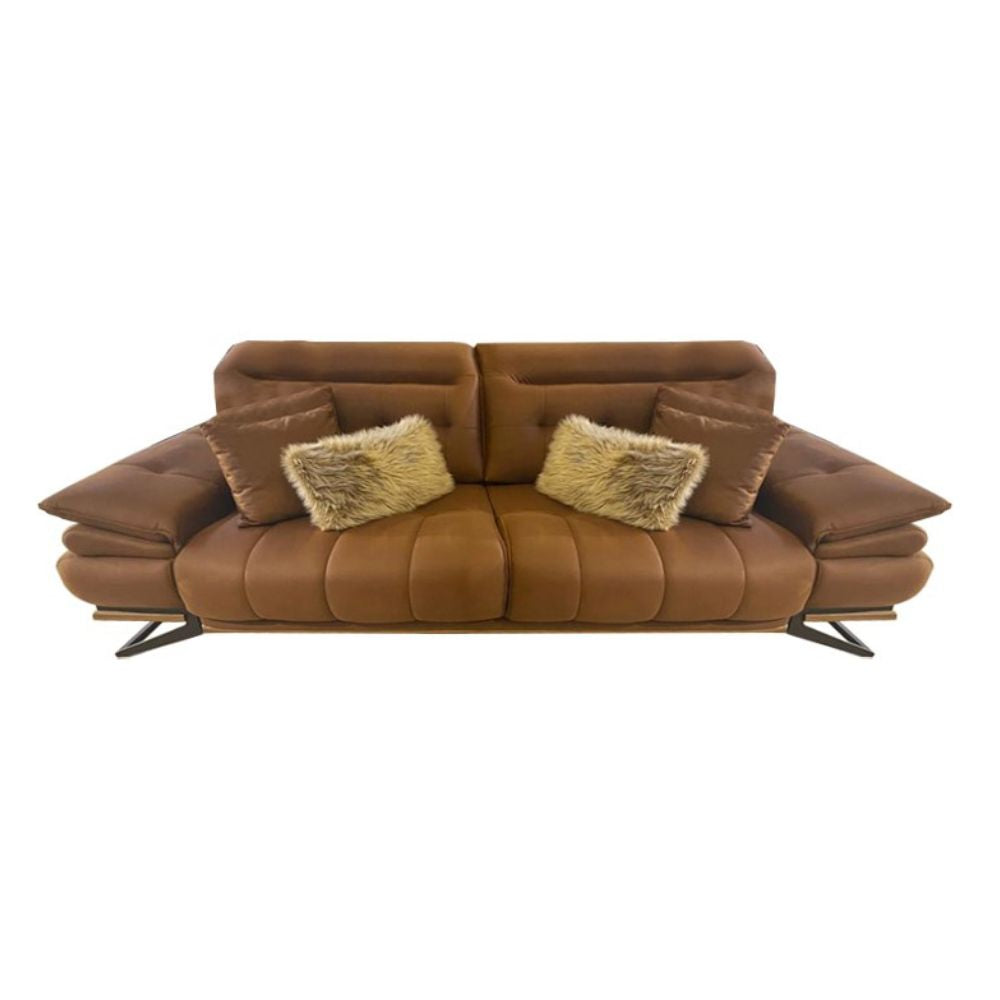 3-Sitzer-Sofa mit Kipplehnen und verstellbaren Kopfstützen, Farbe Karamell - Mary