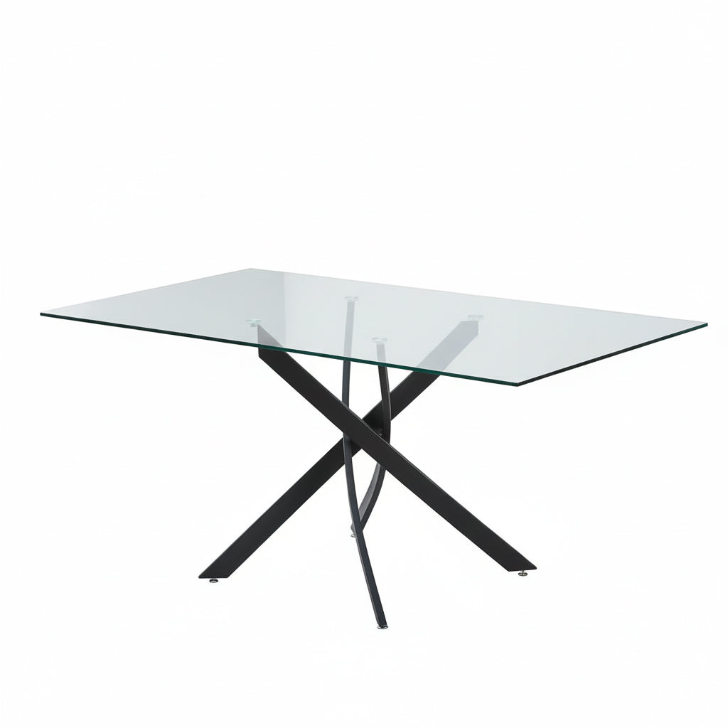 Tavolo 160×90 cm in vetro temperato con gambe incrociate nere Peyton