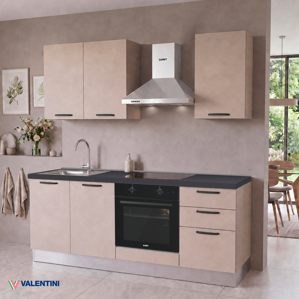 Cucina completa con elettrodomestici e piano induzione colore cashmere Taurusnew 195 cm Industrie Valentini