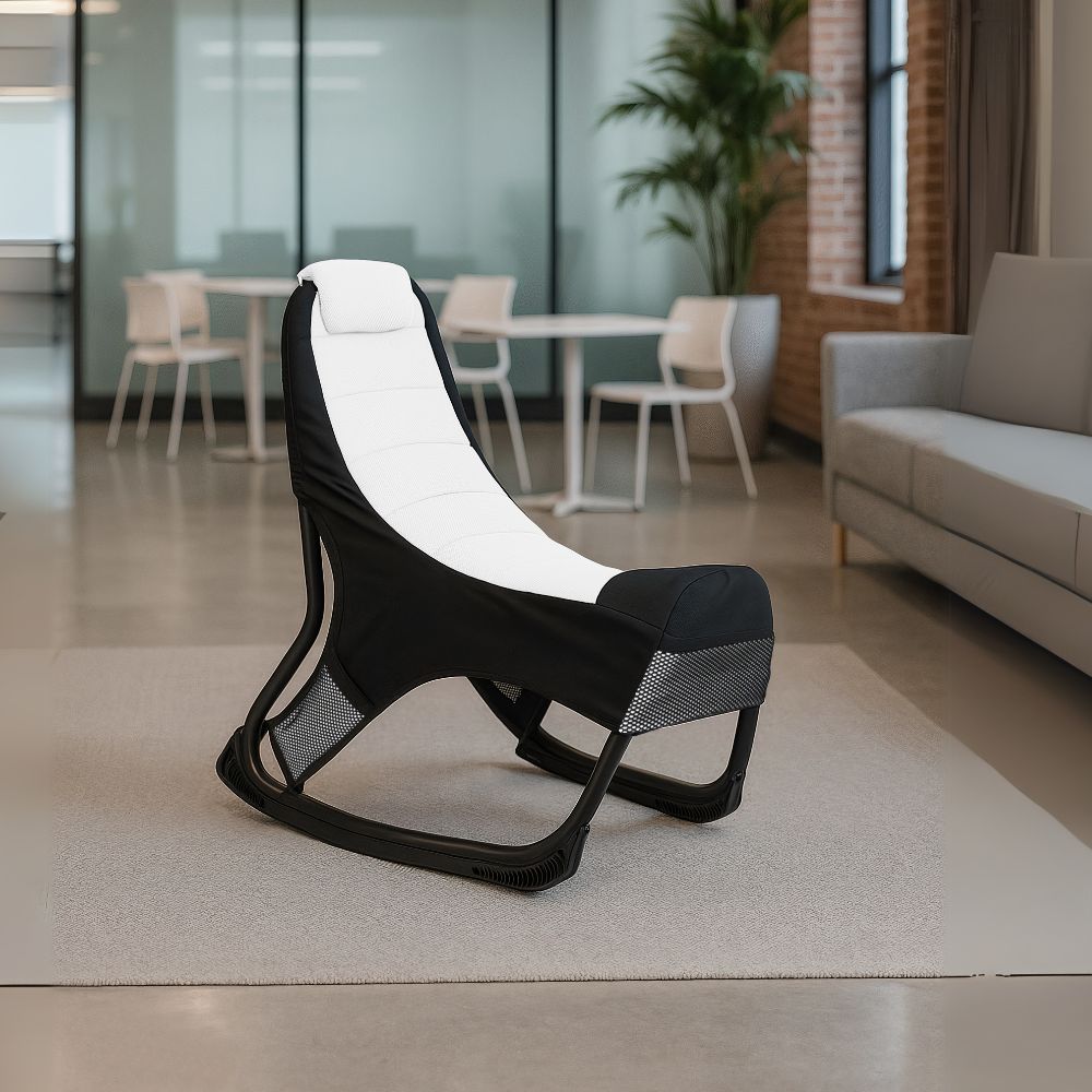 Sedia poltrona gaming in tessuto con base curva colore bianco e nero - Kordi
