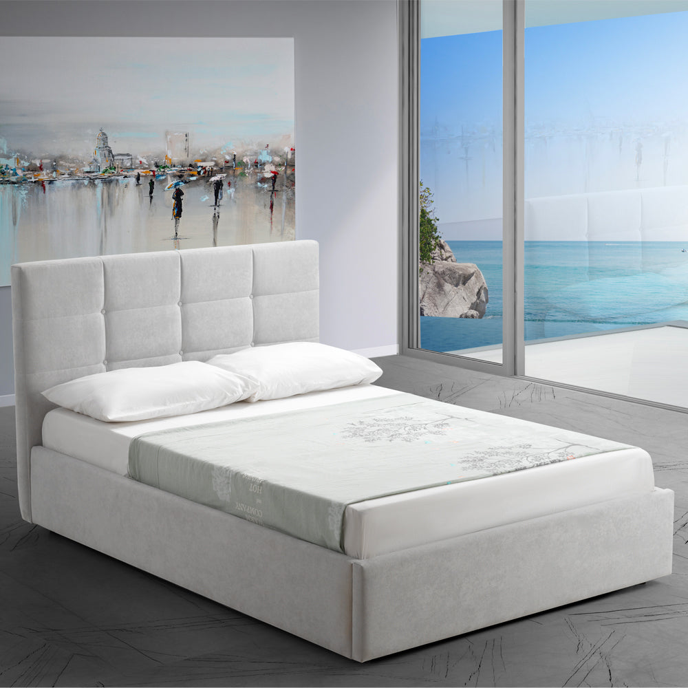 Lit une place et demie avec coffre de rangement en tissu gris - Naples