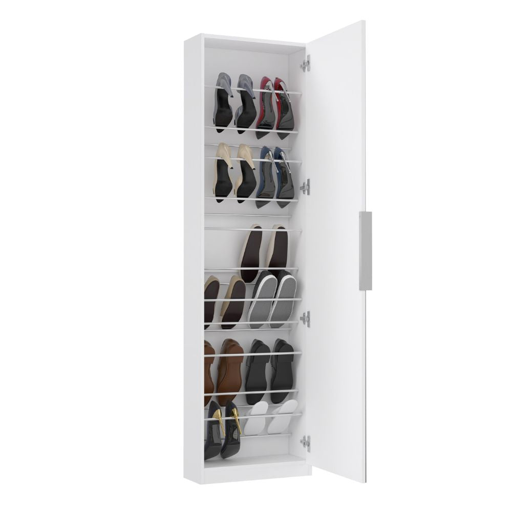 Schuhschrank mit umkehrbarer Spiegeltür, weiß, 50x20x180H Nyx