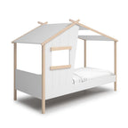 Letto singolo a forma di casetta in legno massiccio colore bianco - Nidin