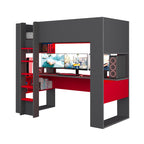 Letto a castello Gamex per bambino con scrivania da gamer colore antracite e rosso