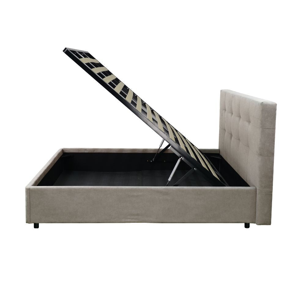 Lit simple avec rangement Ascoli 102x210x110H tissu Enjoy tourterelle