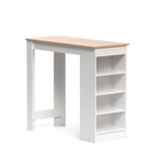 Tavolo snack alto bianco e rovere con 3 ripiani laterali 115x50x103H Kivo