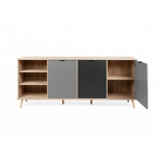 Madia in legno 209,6x88,3h cm con tre ante e vano a giorno colore rovere, antracite e grigio - Epik 56