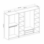 Kleiderschrank mit 6 Drehtüren in Weiß, geriffelte Optik, 270x52x210H cm – Wilmy
