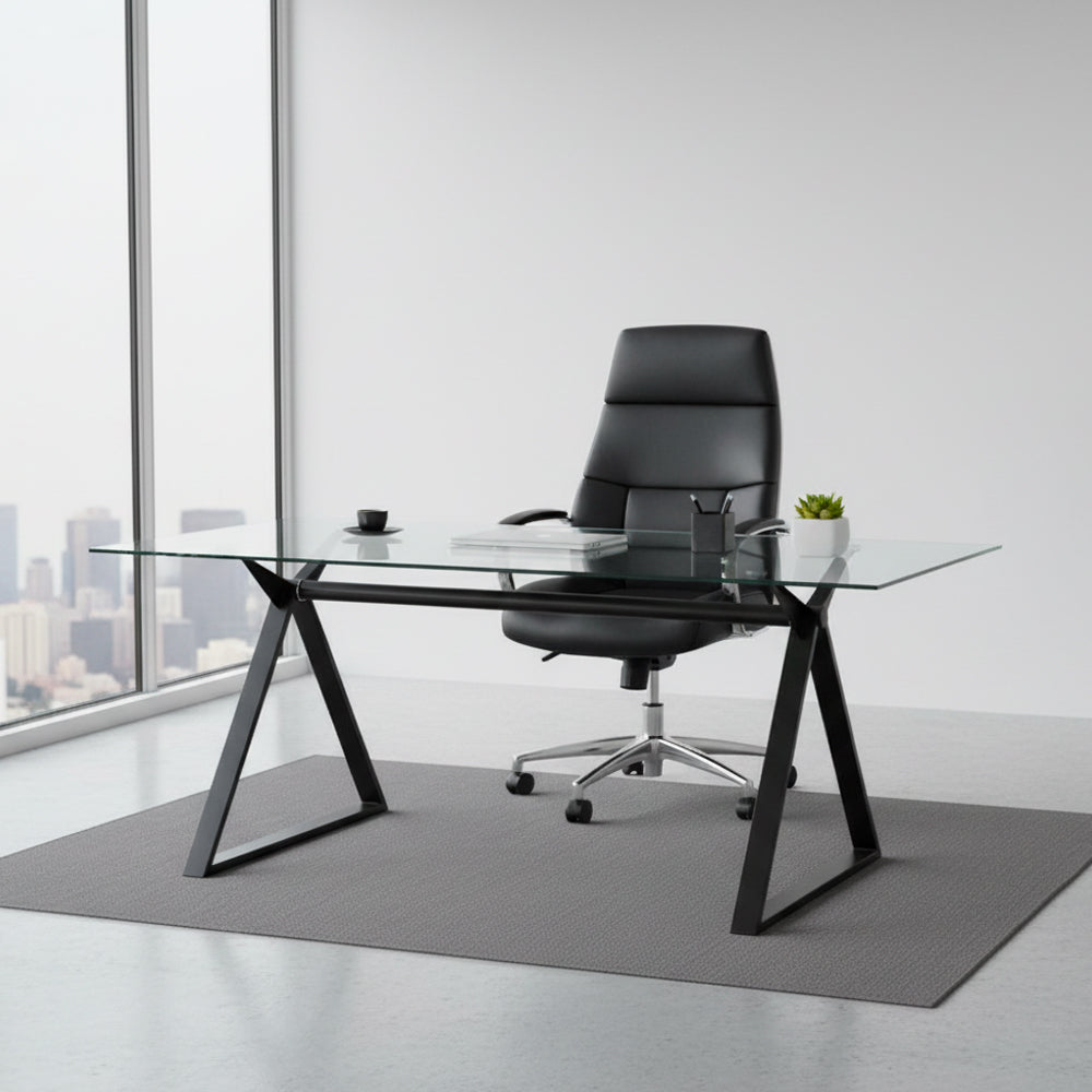 Tavolo da pranzo 180×90 cm in vetro temperato con gambe a cavalletto nere Skylar