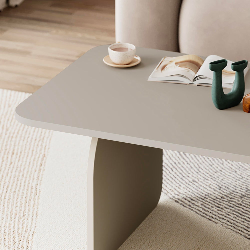 Tavolino da salotto 100x60 cm colore cashmere con gambe a pannello e bordi arrotondati Pietra