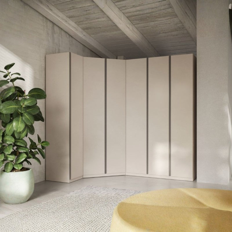 Armadio angolare reversibile colore cashmere con dettagli antracite H240 Londra