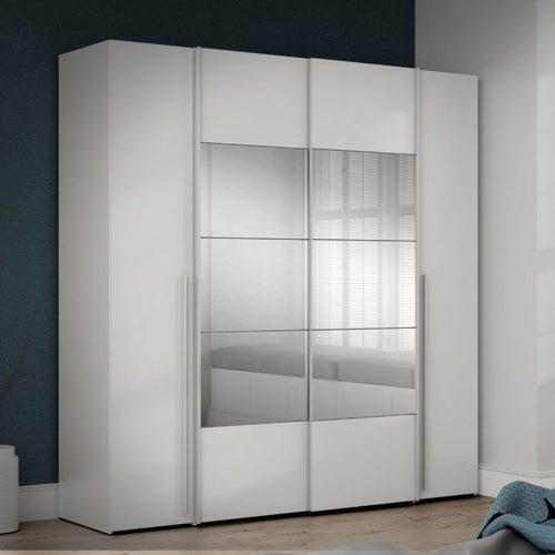 Armadio con 2 ante scorrevoli e 2 battenti con specchio 270x61x210 colore bianco Callia