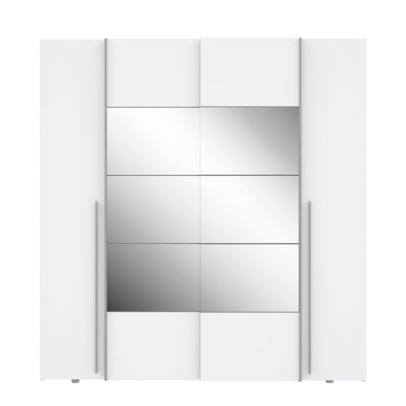 Armadio con 2 ante scorrevoli e 2 battenti con specchio 270x61x210 colore bianco Callia