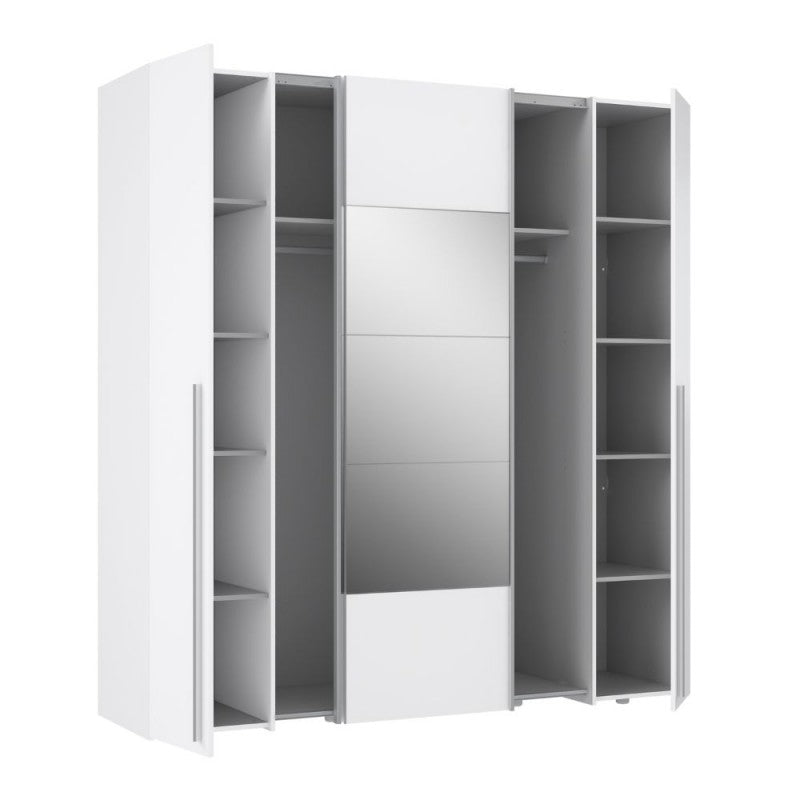 Armadio con 2 ante scorrevoli e 2 battenti con specchio 270x61x210 colore bianco Callia