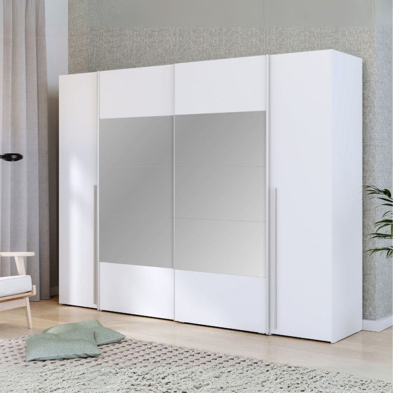 Armadio 2 ante scorrevoli e 2 battenti con specchio bianco 270x61x210 Callia