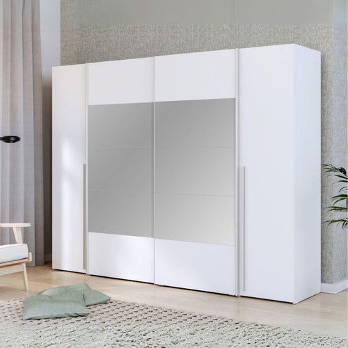 Armadio 2 ante scorrevoli e 2 battenti con specchio bianco 270x61x210 Callia