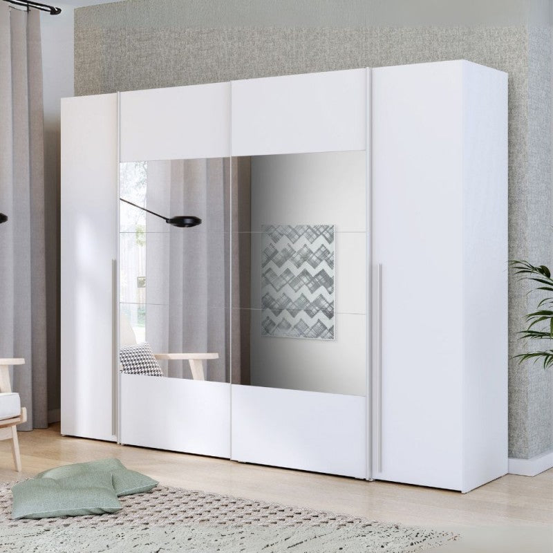 Armadio 2 ante scorrevoli e 2 battenti con specchio bianco 270x61x210 Callia