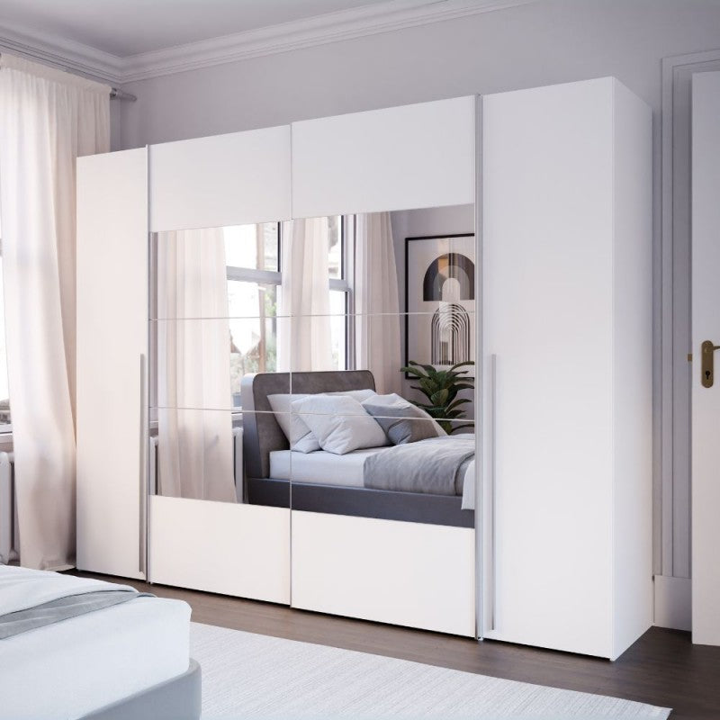 Armadio 2 ante scorrevoli e 2 battenti con specchio bianco 270x61x210 Callia