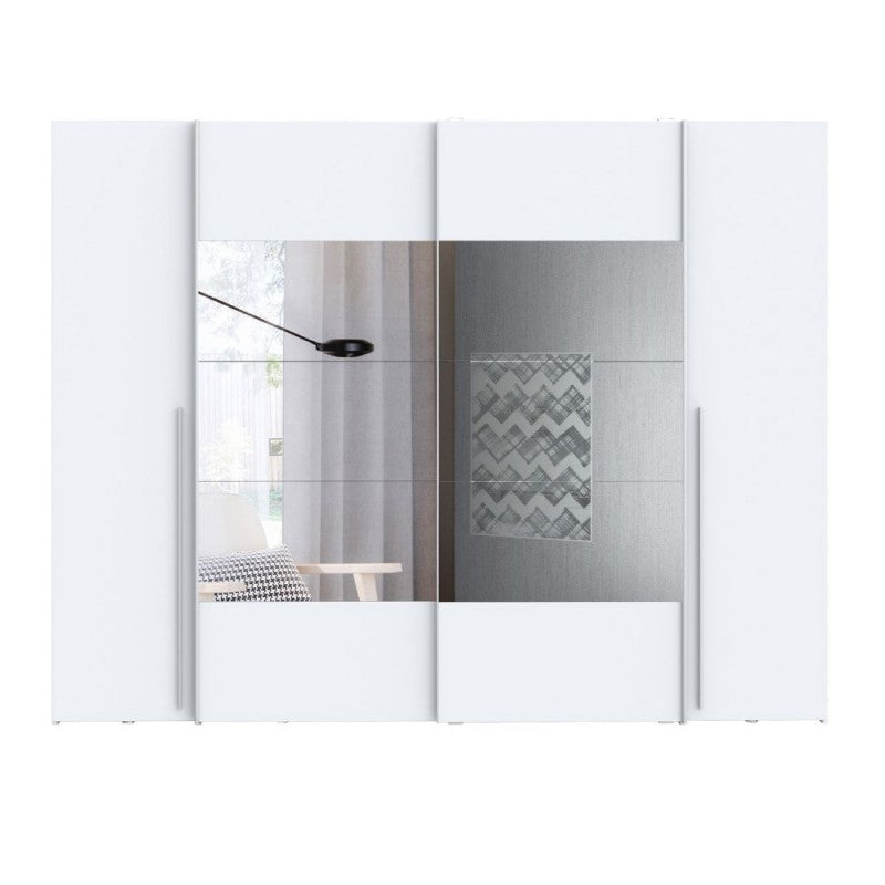 Armadio 2 ante scorrevoli e 2 battenti con specchio bianco 270x61x210 Callia
