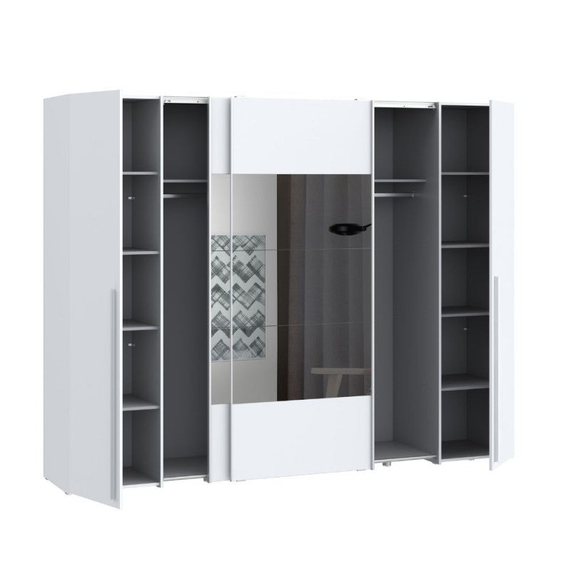 Armoire 2 portes coulissantes et 2 portes battantes avec miroir blanc 270x61x210 Callia