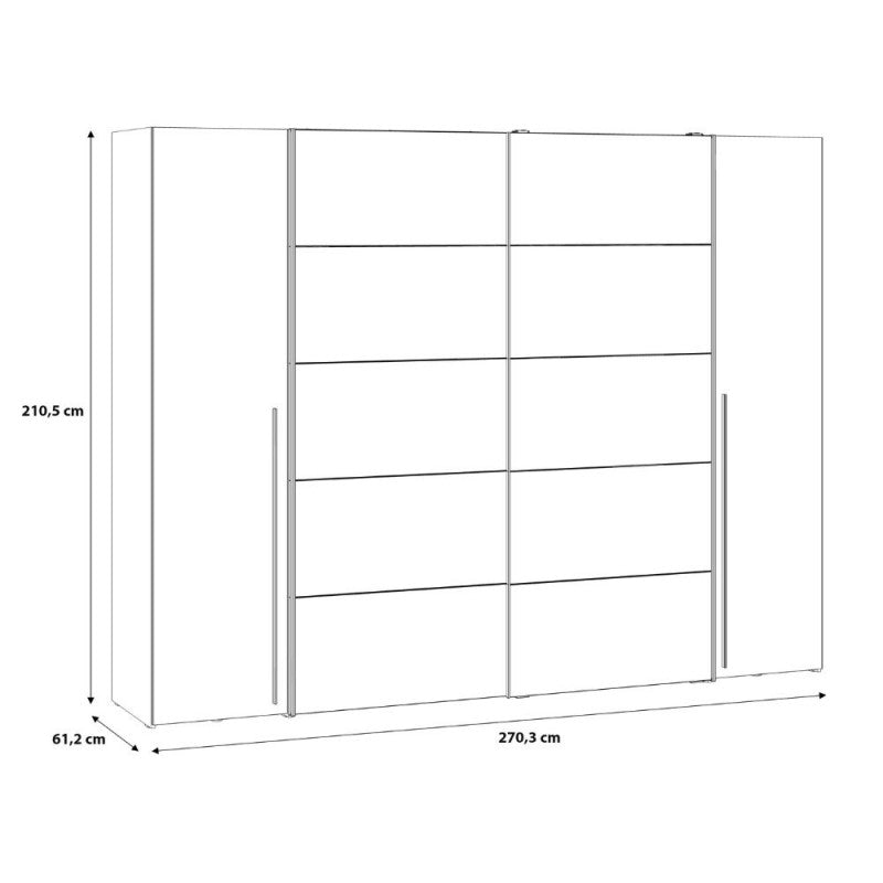 Armoire 2 portes coulissantes et 2 portes battantes avec miroir blanc 270x61x210 Callia