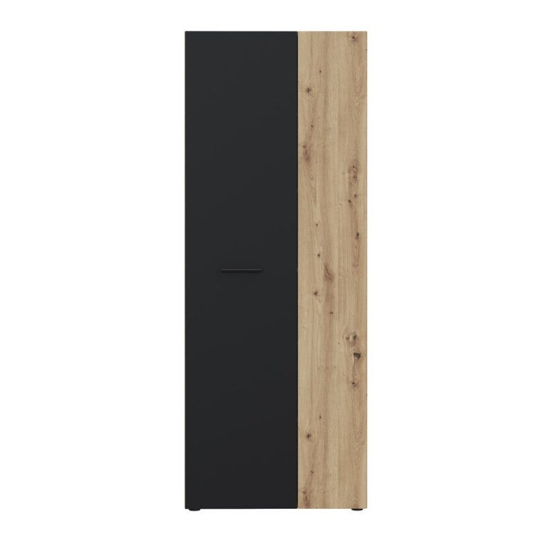 Armoire polyvalente 2 portes chêne avec porte noire 69x36.5x181H Teodoro