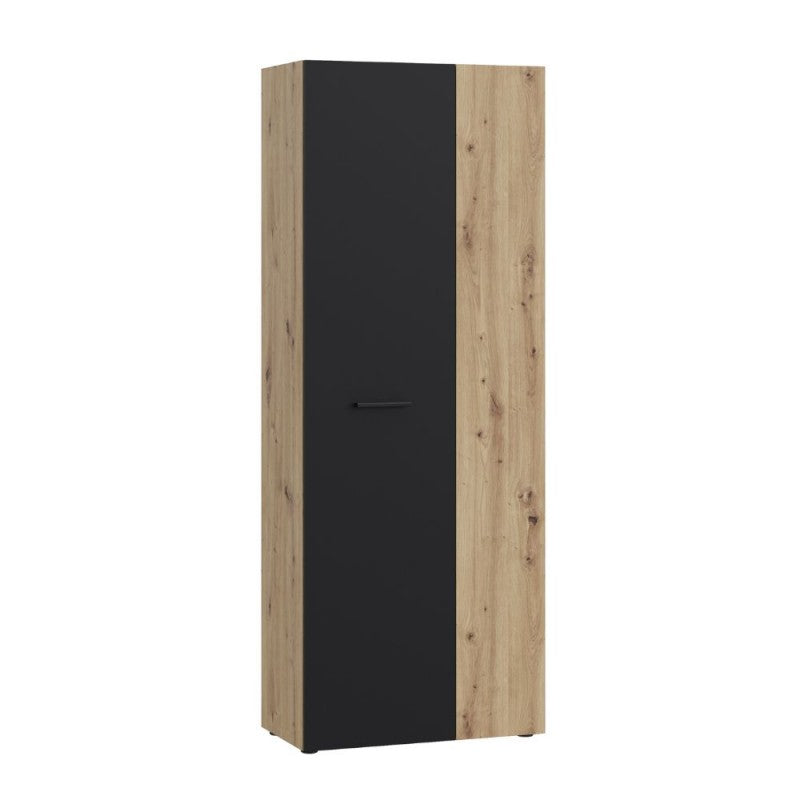 Armoire polyvalente 2 portes chêne avec porte noire 69x36.5x181H Teodoro