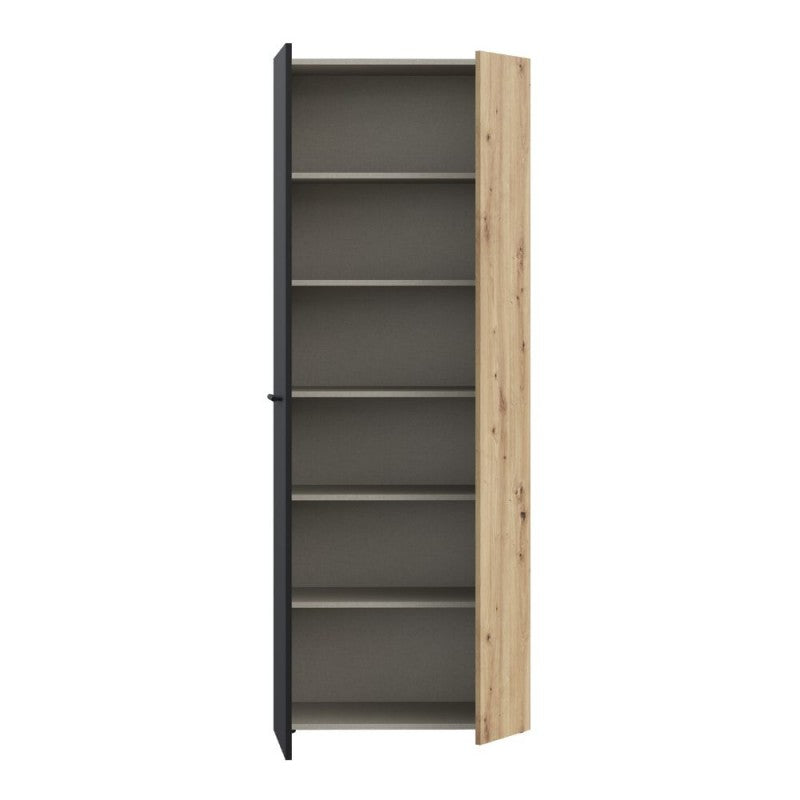 Armoire polyvalente 2 portes chêne avec porte noire 69x36.5x181H Teodoro