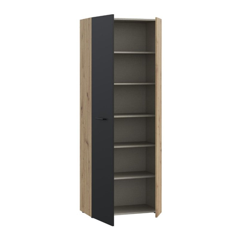 Armoire polyvalente 2 portes chêne avec porte noire 69x36.5x181H Teodoro