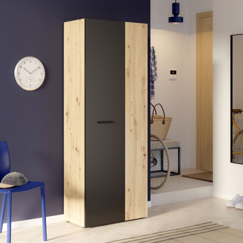 Armoire polyvalente 2 portes chêne avec porte noire 69x36.5x181H Teodoro