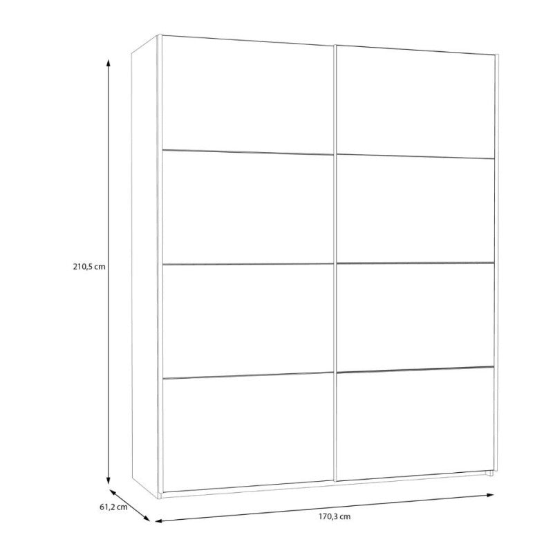 Armadio 2 ante scorrevoli con anta a specchio 170x61x210.5H Elio