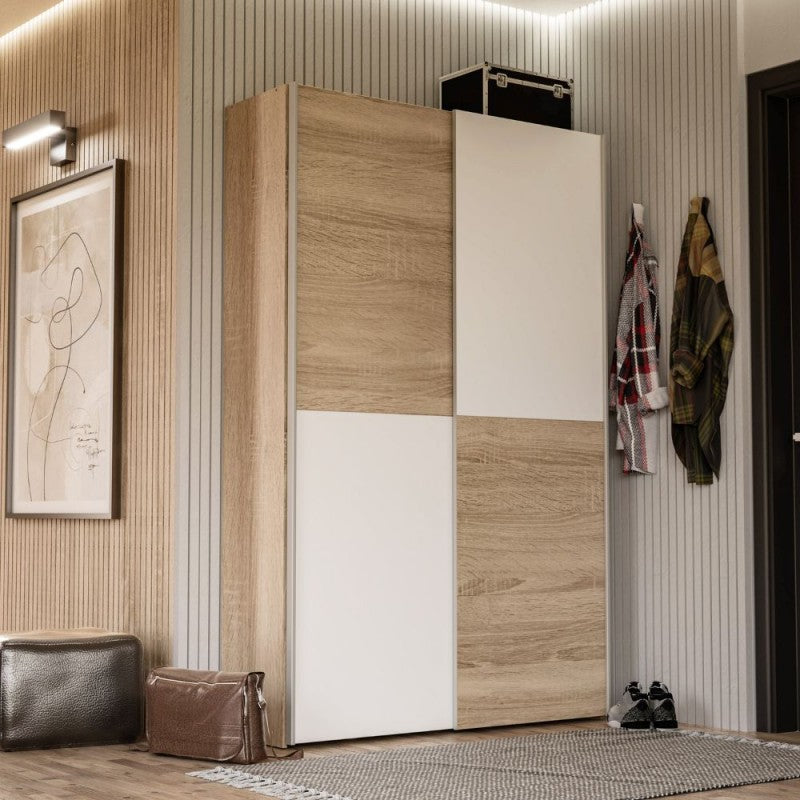 Armadio 2 ante scorrevoli 120x42x190.5H colore rovere e bianco Zeno