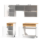 Cucina monoblocco 180 cm senza elettrodomestici colore bianco e rovere Nina