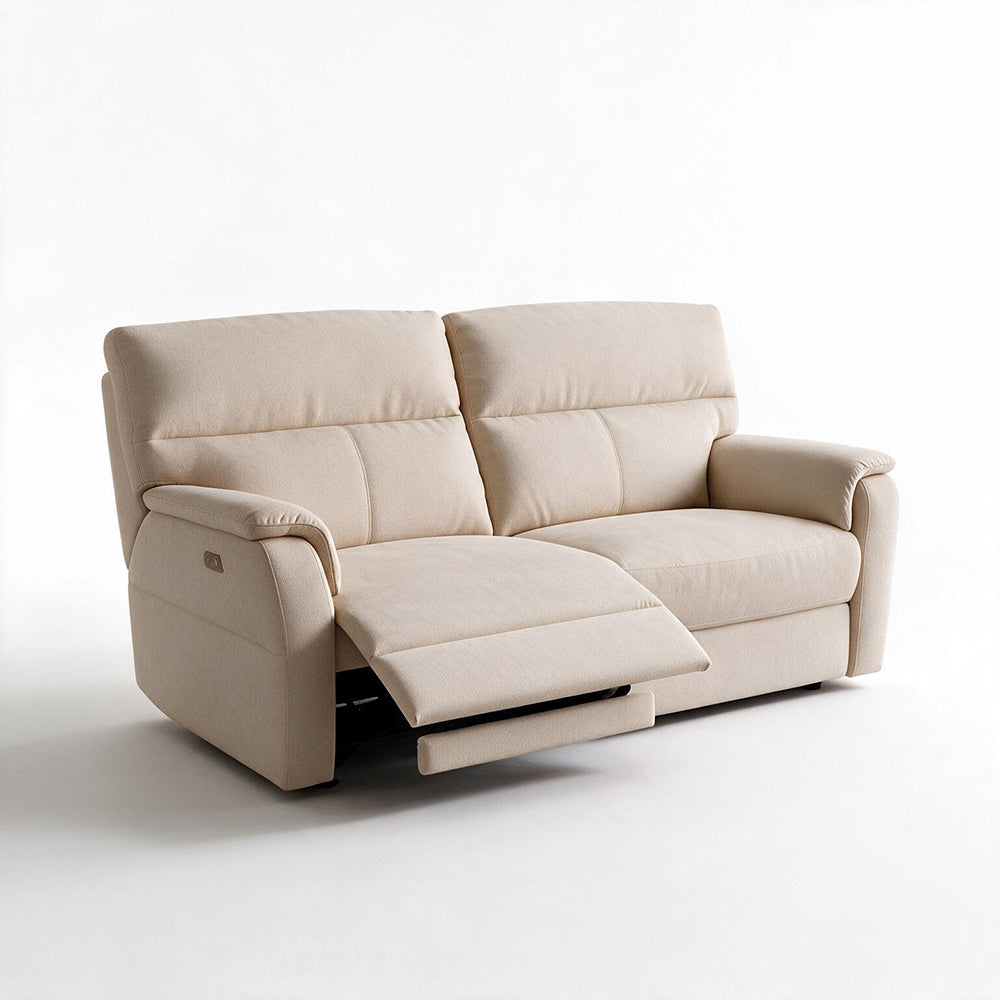 Divano relax 3 posti con 2 recliner elettrici in tessuto idrorepellente beige Alice