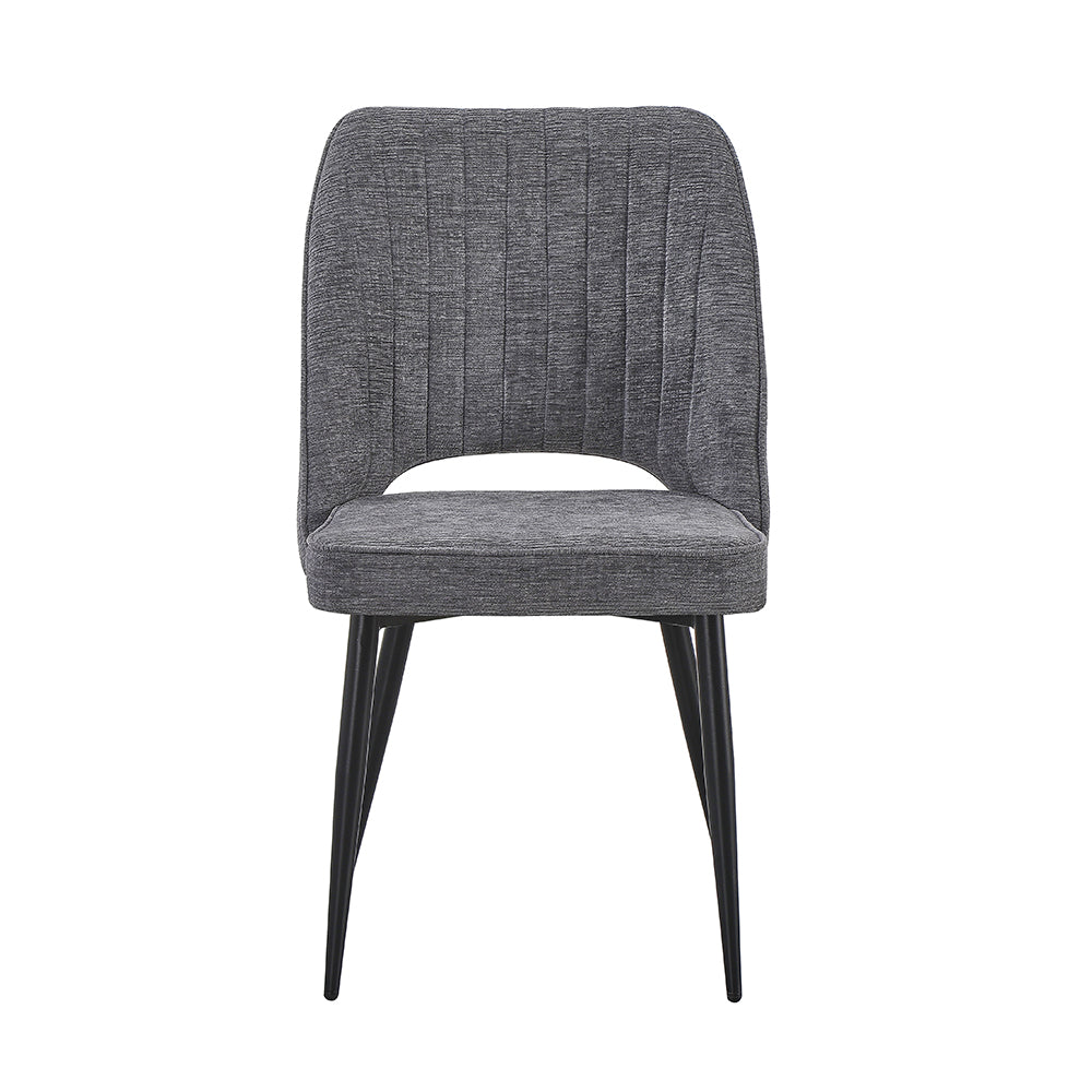 Set 4 sedie con schienale trapuntato a righe verticali e gambe in metallo nero colore grigio Naila