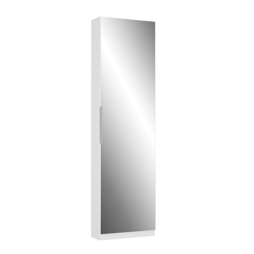 Schuhschrank mit umkehrbarer Spiegeltür, weiß, 50x20x180H Nyx
