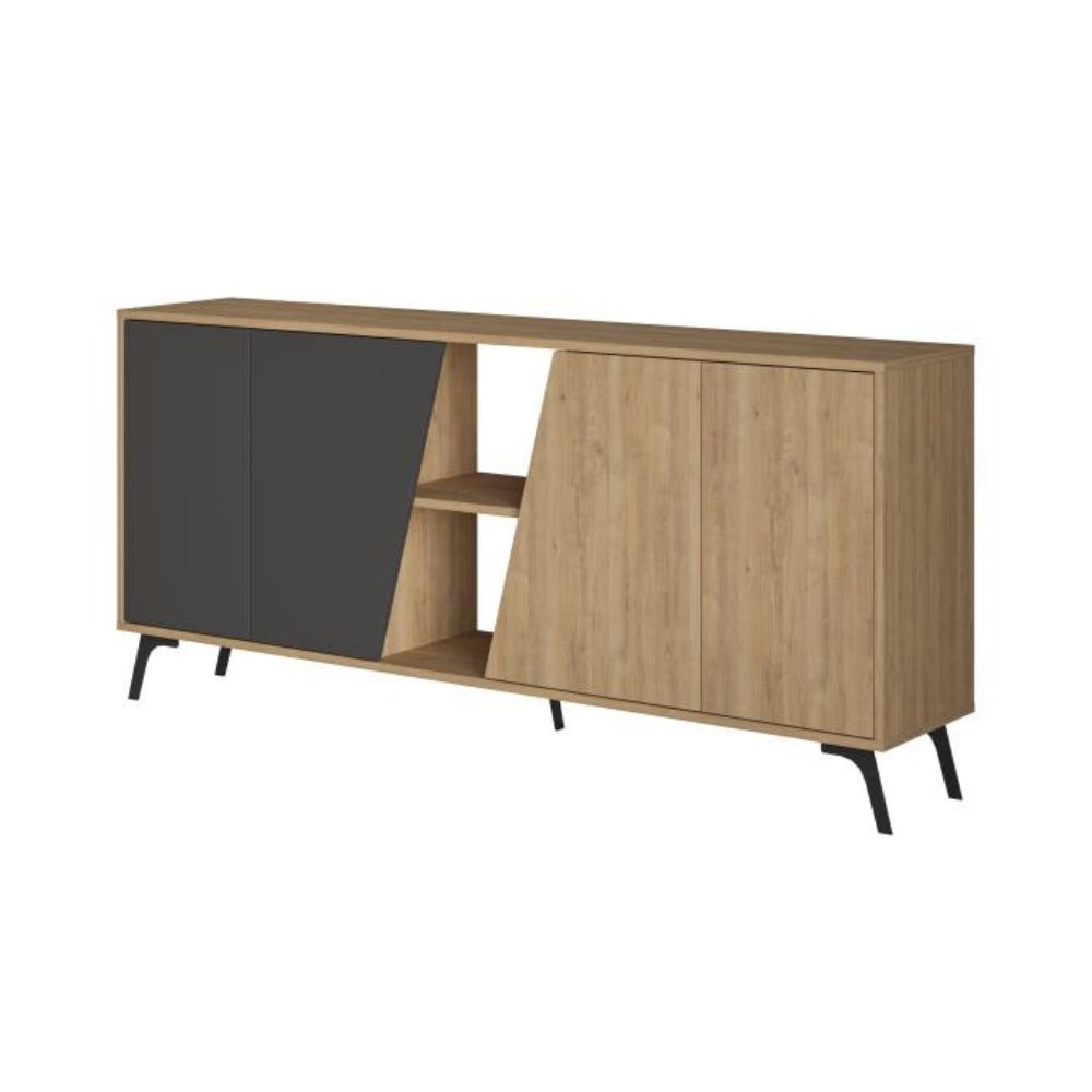 Buffet avec portes couleur chêne et anthracite 180 cm - Fiona
