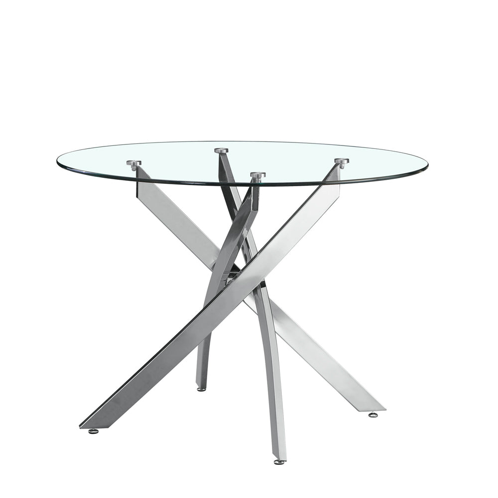 Tavolo rotondo 130x130 cm in vetro temperato con gambe incrociate cromate Peyton