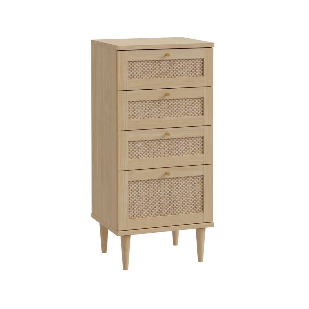 Cassettiera 4 cassetti in rovere con dettagli effetto Rattan 50.4x41.4x109H Livia