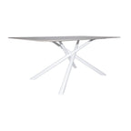 Tavolo fisso con piano effetto marmo travertino e struttura in metallo bianco stile Shangai 180x90 Corveo