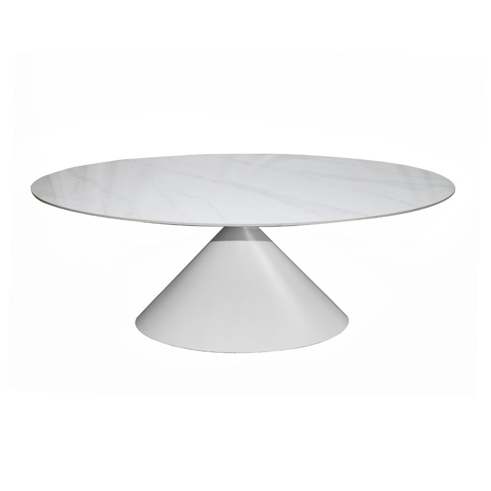 Tavolo ovale con piano effetto marmo bianco 200x100x76H Punto