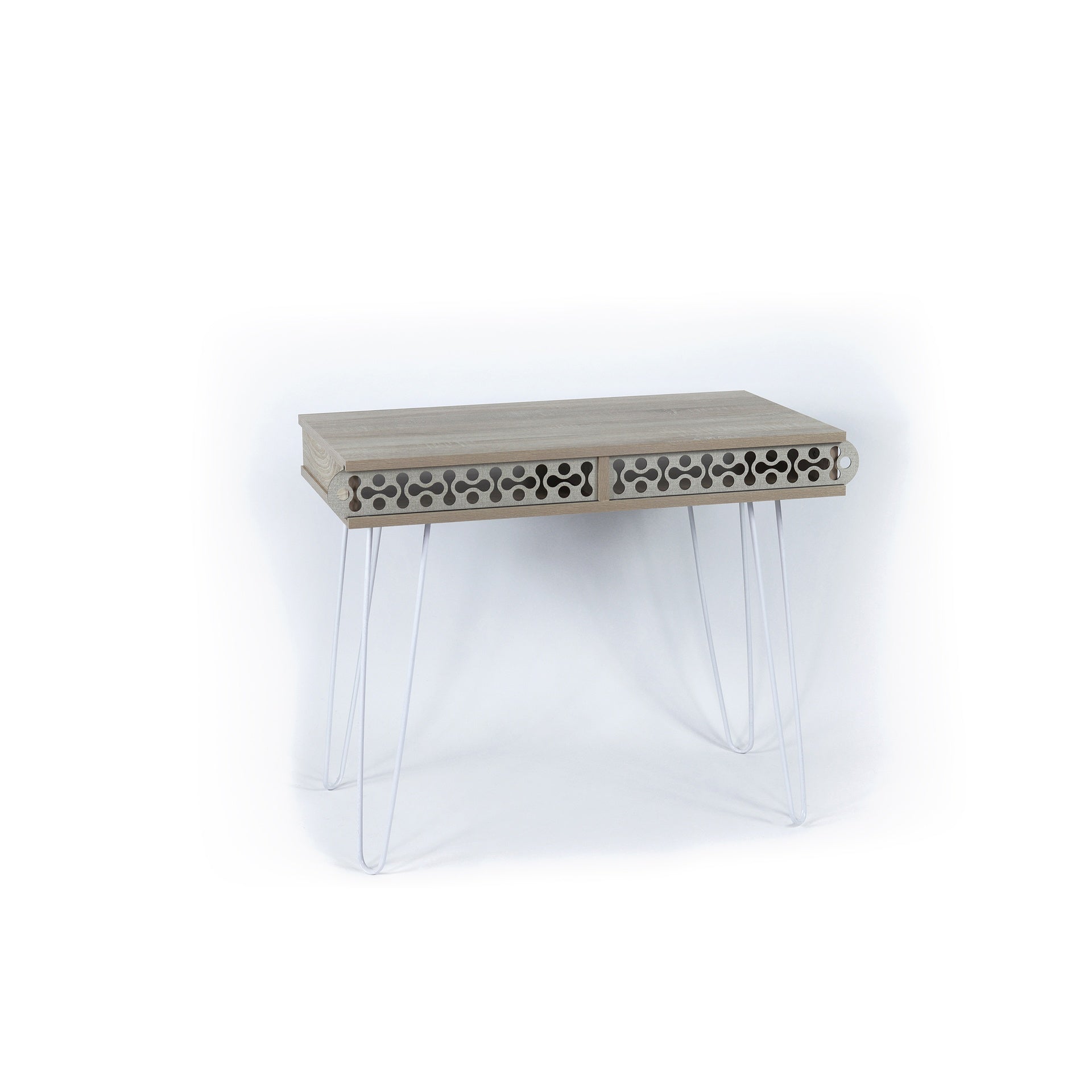 Scrivania 96x75h con piedi in metallo bianco e piano colore rovere - Ilia
