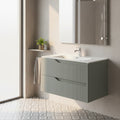 Meuble de salle de bain suspendu vert mat avec tiroirs effet cannelé 80x45x50H cm - Gaper