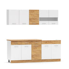 Cucina monoblocco 200 cm con lavello e pensili colore bianco e rovere Erika