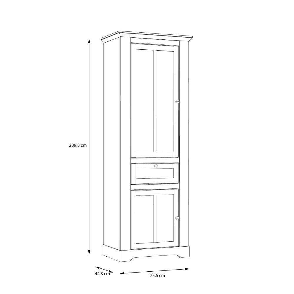 Vetrina 2 ante in vetro, 1 cassetto e luci LED rovere bianco neve e olmo scuro Forma