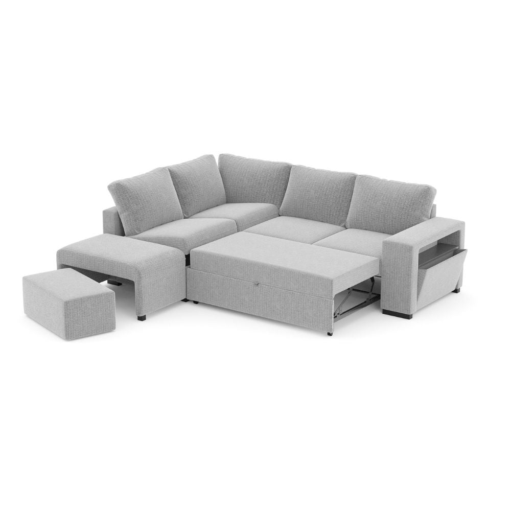 Divano angolare reversibile con funzione letto e bracciolo contenitore colore grigio - Jemmy