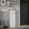 Mobile multiuso scarpiera 2 ante con 5 ripiani colore bianco e cemento 69x34x120H Lucio
