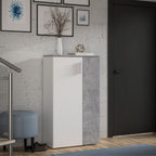 Mobile multiuso scarpiera 2 ante con 5 ripiani colore bianco e cemento 69x34x120H Lucio