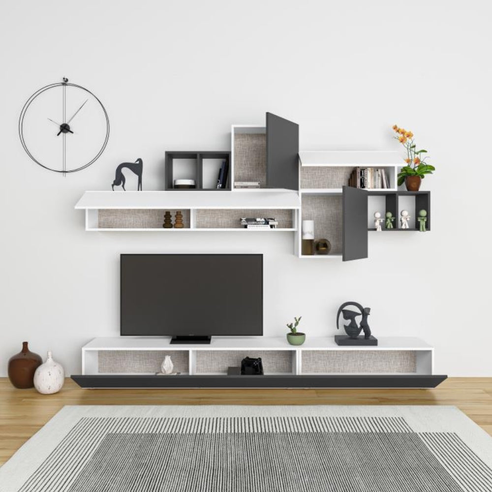 Parete attrezzata 260cm colore bianco e antracite Tromen