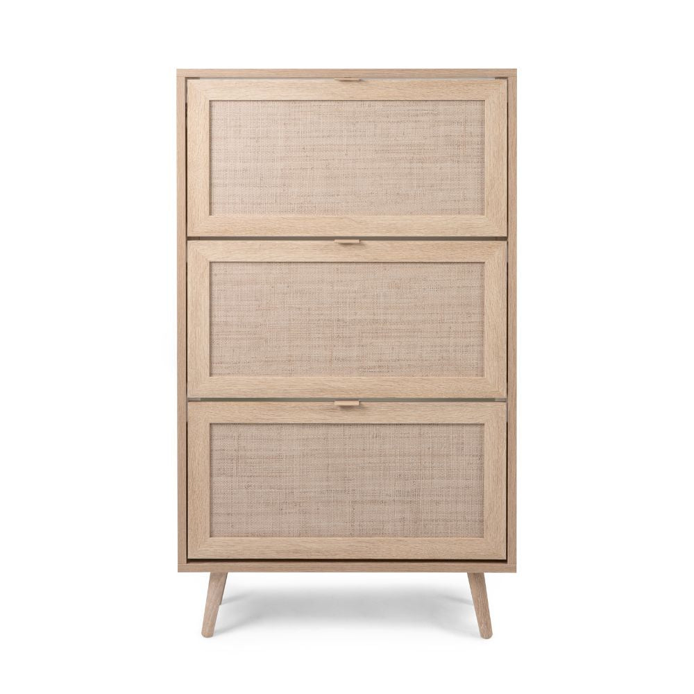 SCHUHSCHRANK BALI 49A 3 FÄCHER SONOMA-EICHE-FINISH TÜREN GEFLOCHTENE WEIDENOPTIK (003042)